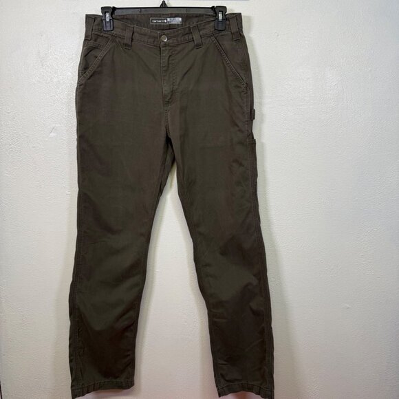 Carhartt Mens Relaxed Fit Green WorkWear Pants 34x34 Cotton Utility Canvas - Picture 2 of 13